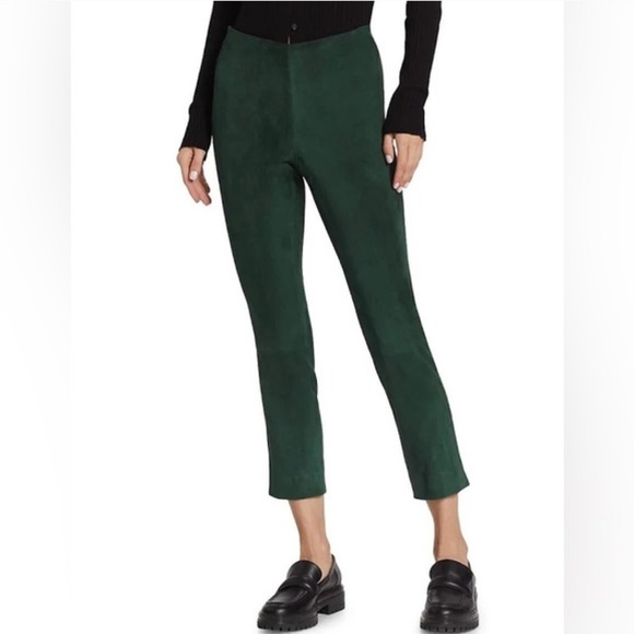 Vince Pants - NEW • VINCE • Women’s Stretch Suede Split-Hem Crop Pant Dark Green Lamb Leather